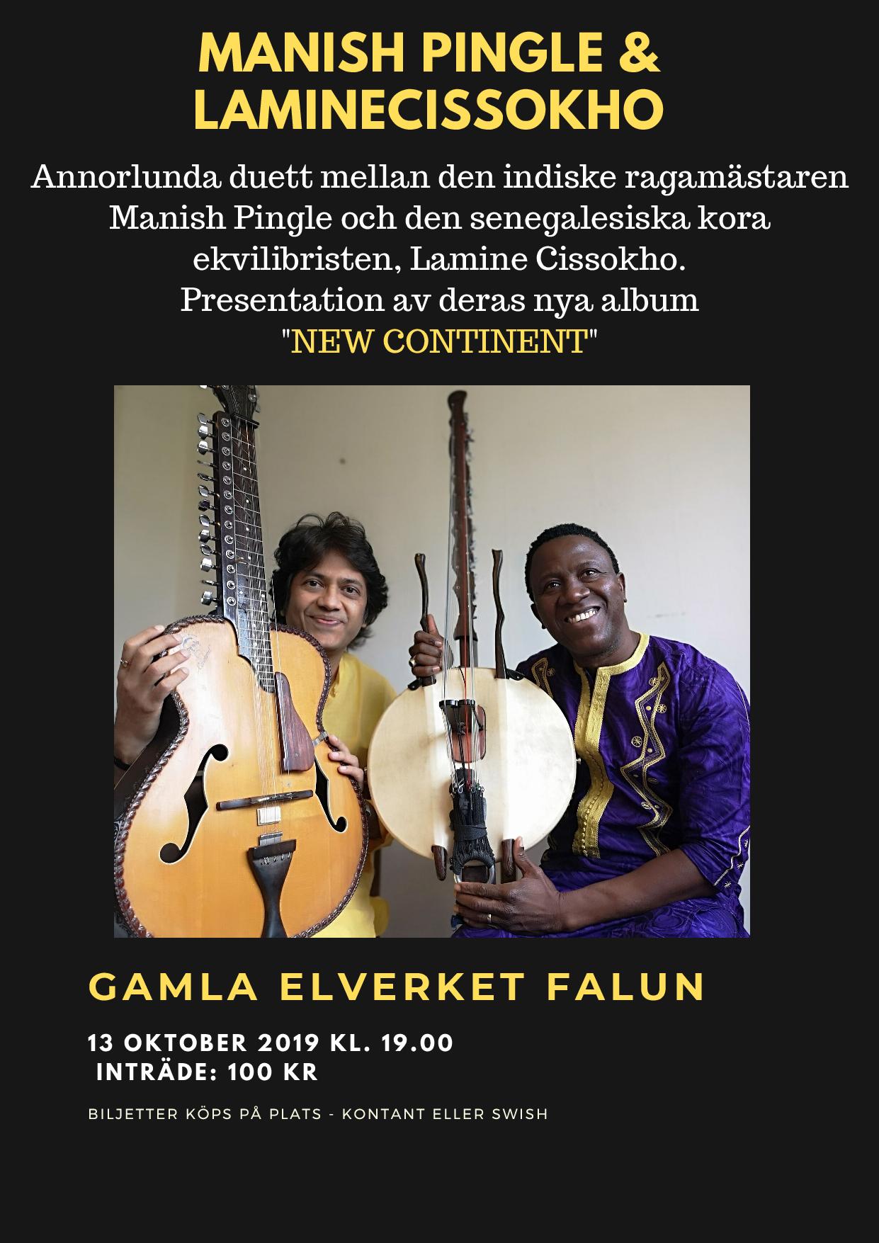 Manish Pingle (indisk slide gitarr) och Lamine Cissokho (västafrikanks kora) på Gamla Elverket